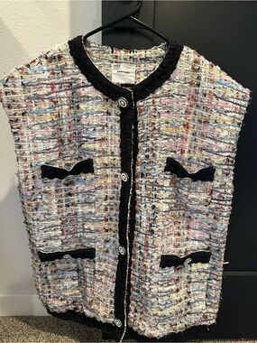 GREY LAB Multicolor Tweed Vest with Black Trim